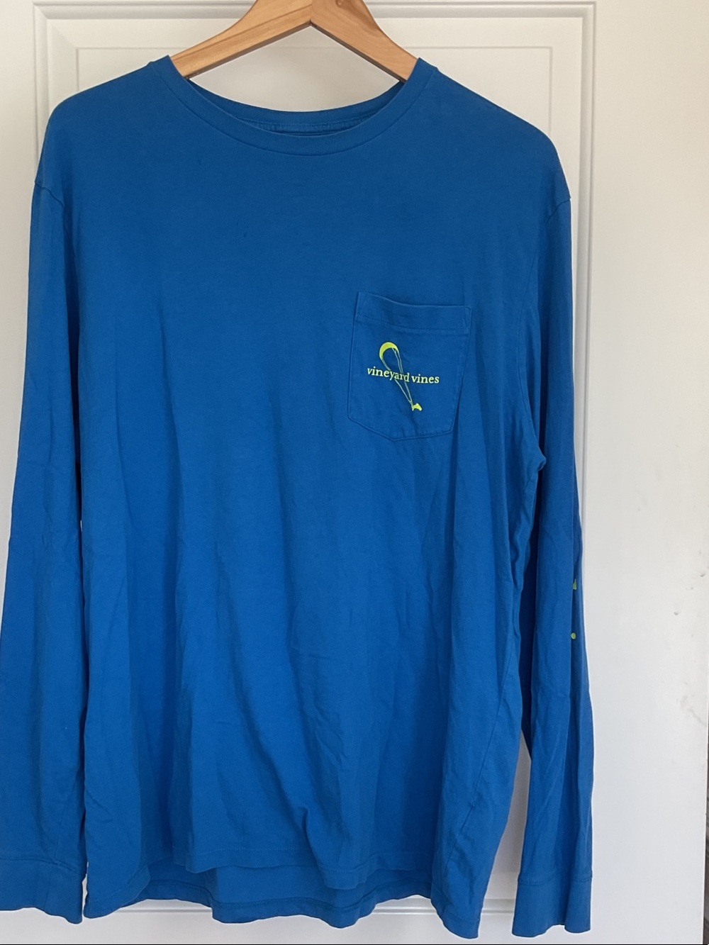 Vineyard Vines Blue Long Sleeve Pocket Tee with Lime Logo